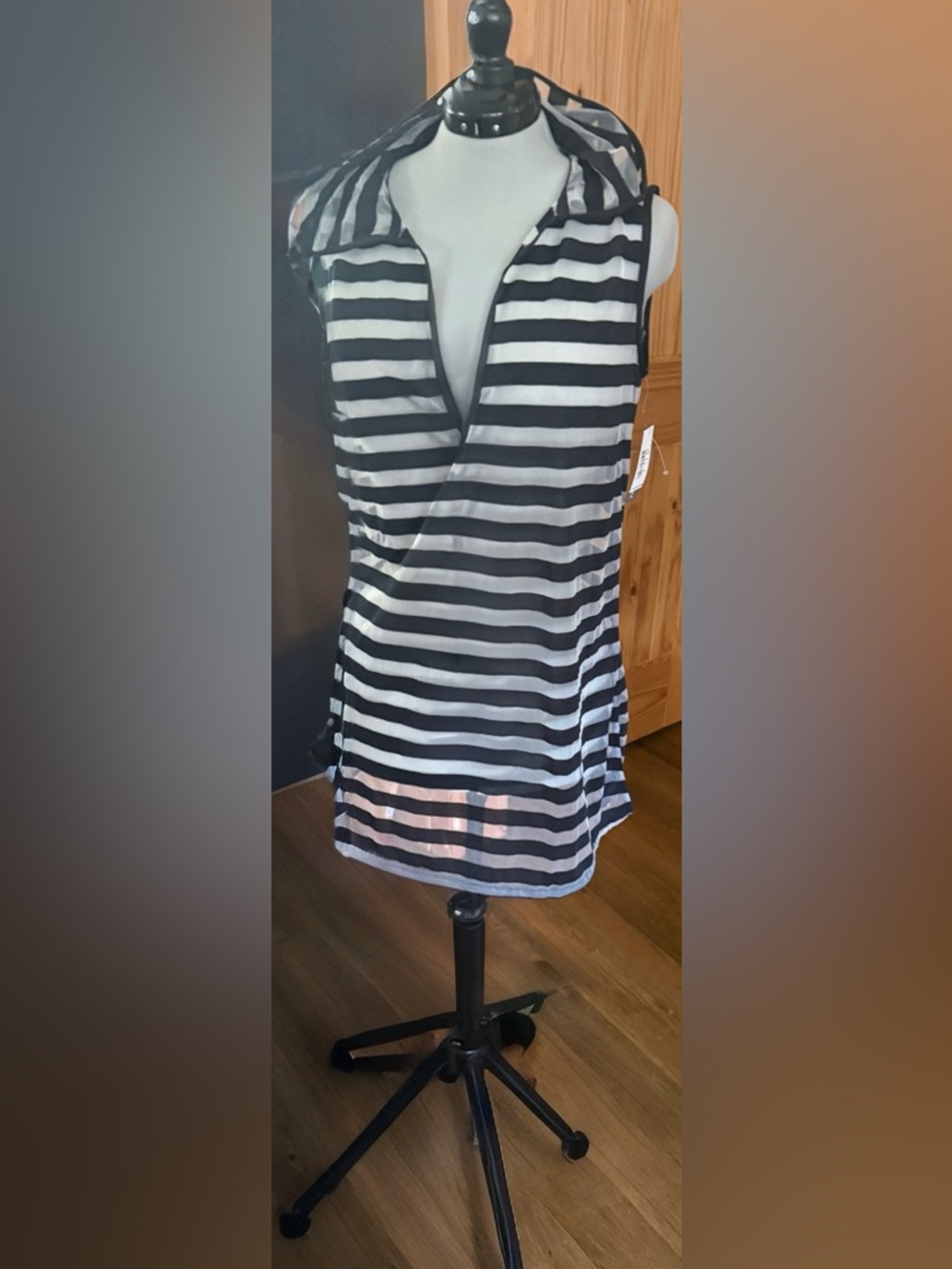 NWT Kenneth Cole Swim Cover Up Hoodie Striped Resort Nautical - Size Large